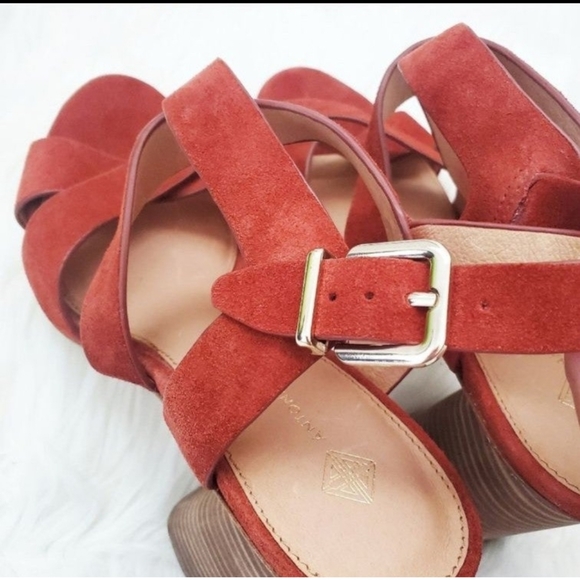 Antonio Melani Leather Slingback Crisscross High Heel Block Sandals 10M - Picture 4 of 10